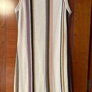 Cupcakes and Cashmere Anthropologie Fringe Hem Stripe Midi Dress Women Size ~L